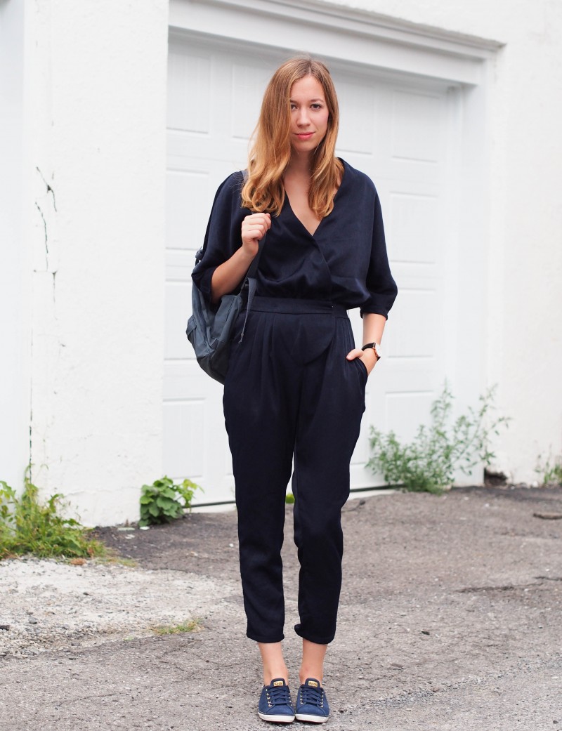 Sheinside navy blue jumpsuit with Navy Keds