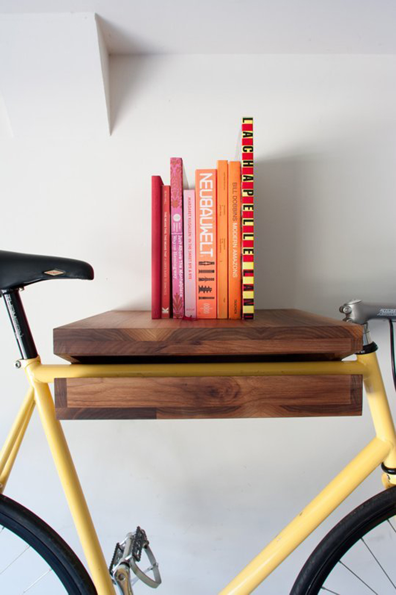 book shelf and bike rack