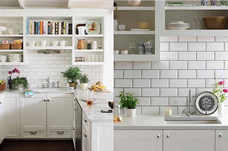white open cabinets stylish kitchen