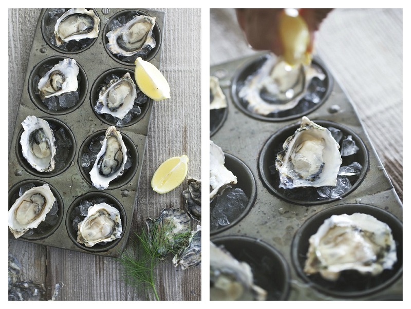 Oysters in muffin pan