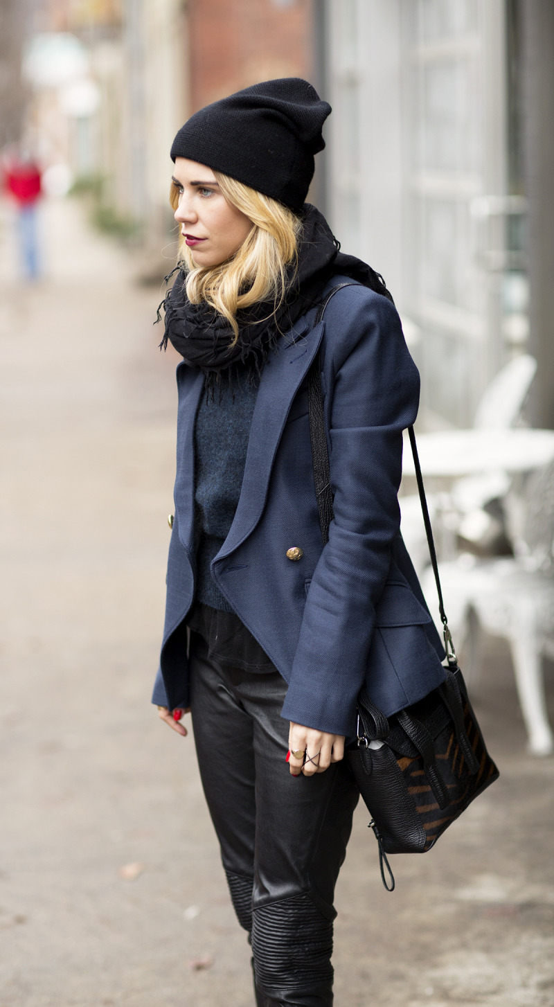 dark blue and black outfit