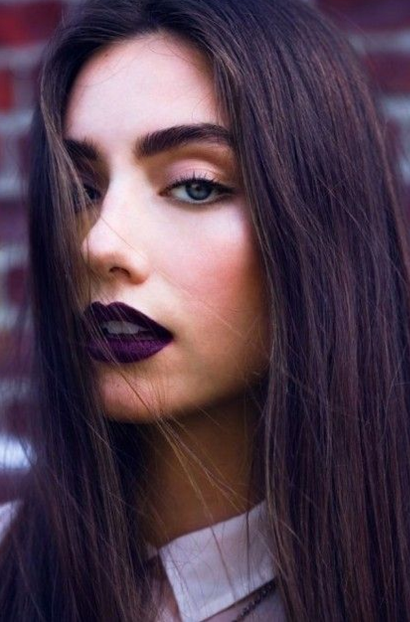 purple lips and long hair