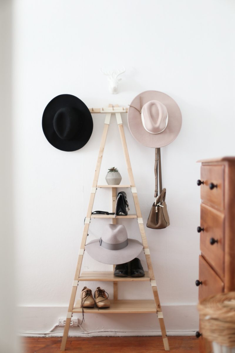 hats and shoes in ladder home decor