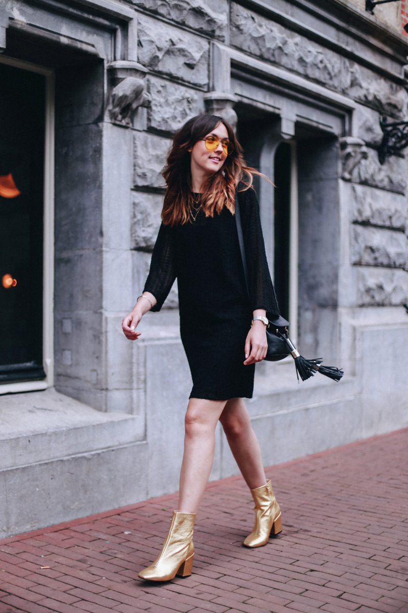 gold booties outfit