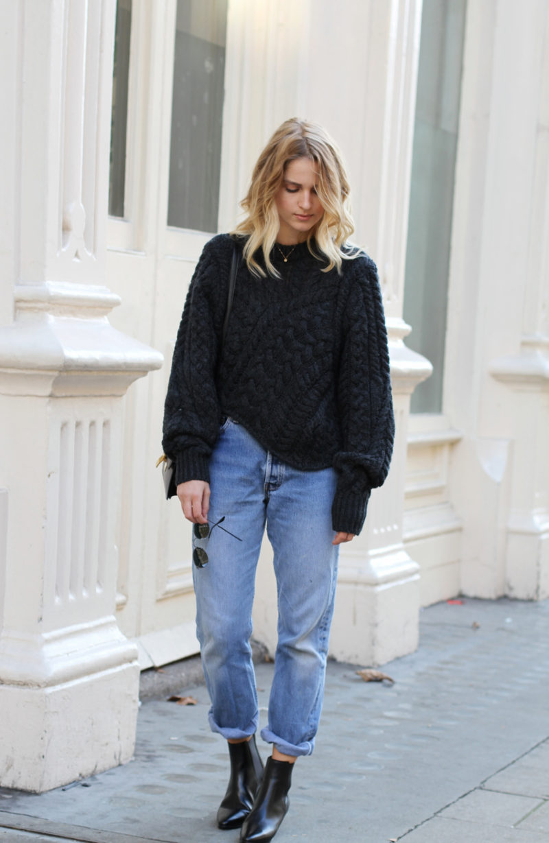 styling mom jeans in winter